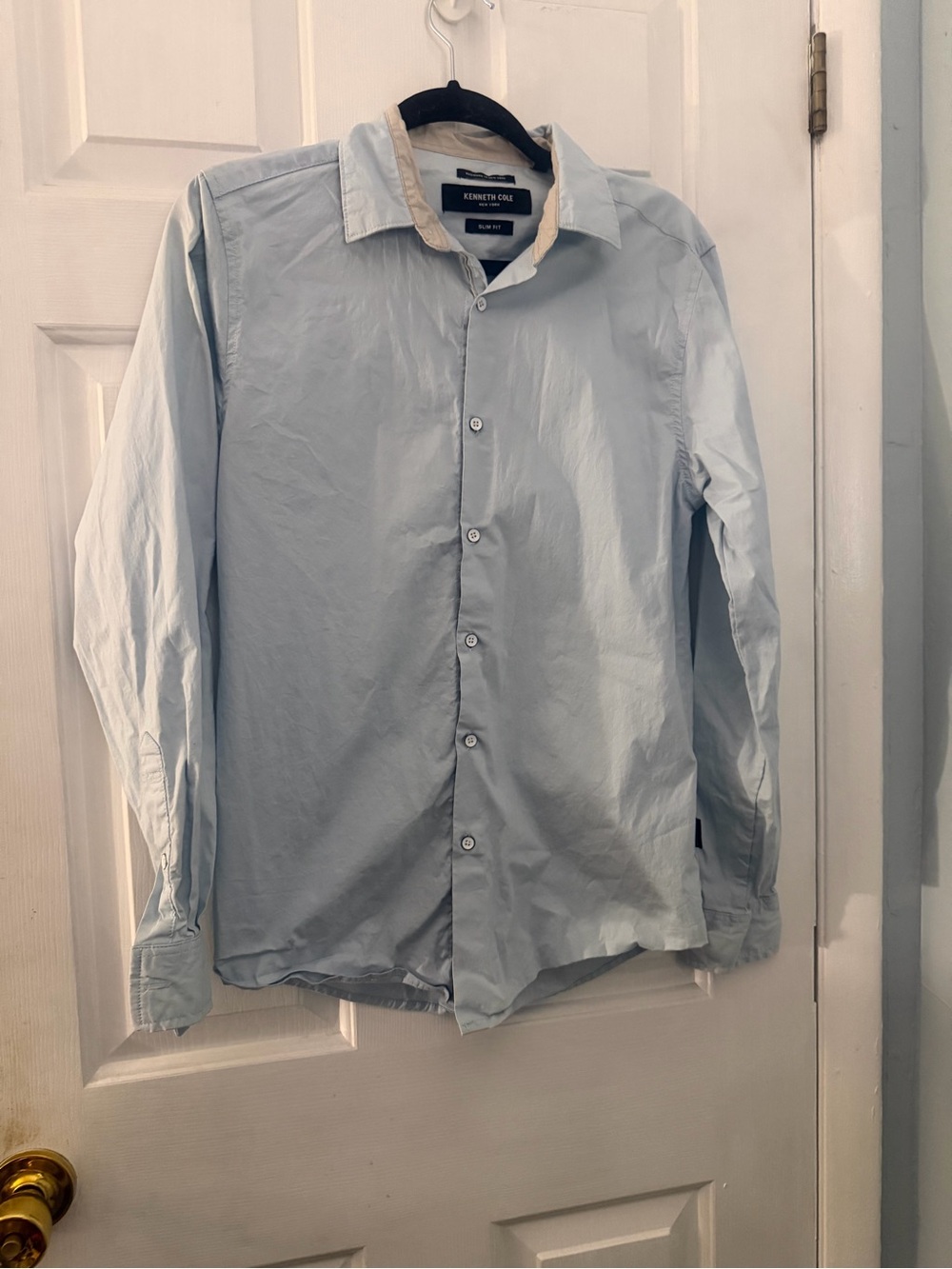 Kenneth Cole Men’s Medium Slim Fit Light Blue Stretch Button Down Shirt